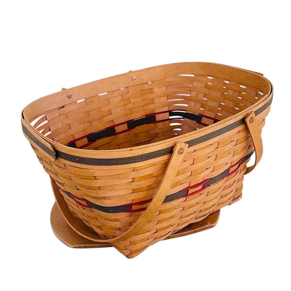 Vintage Longaberger Picnic Basket with Riser Handles with Plaid Liner